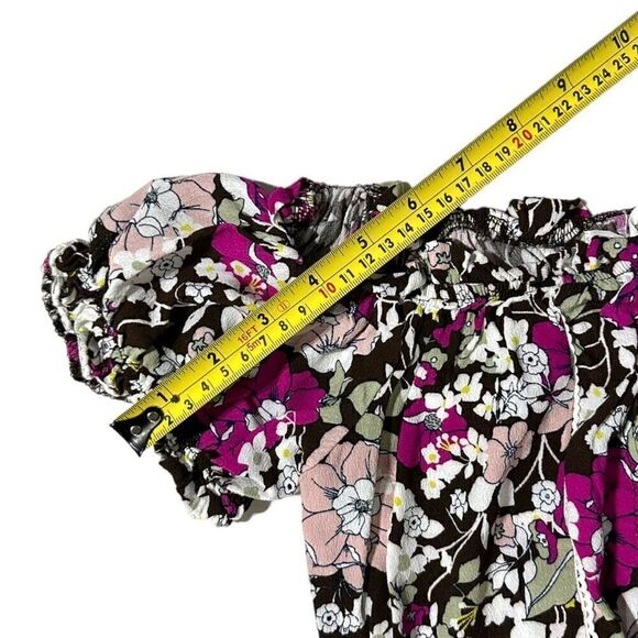 Coco + Jaimeson Women’s Brown Stone Floral Print Elastic Crop Top Blouse Size Me - Picture 8 of 13